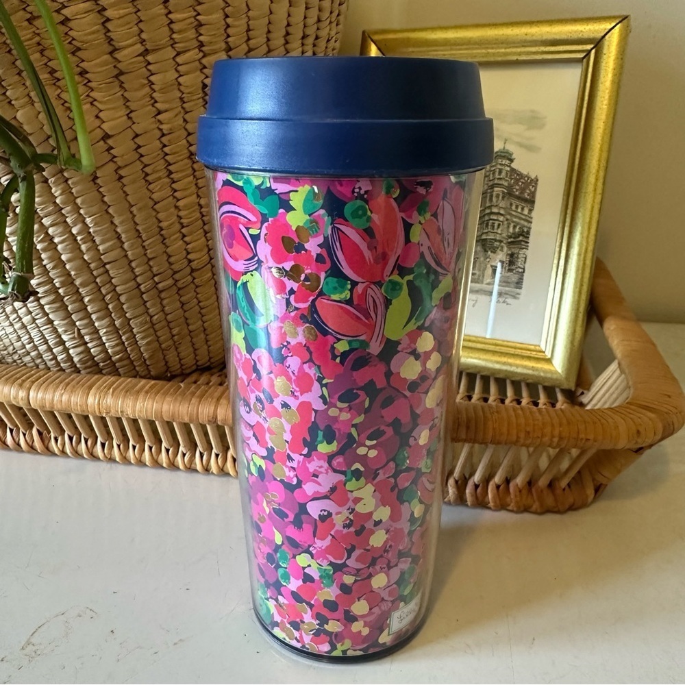 Lilly Pulitzer Floral Print Travel Tumbler With Lid 16 Oz
